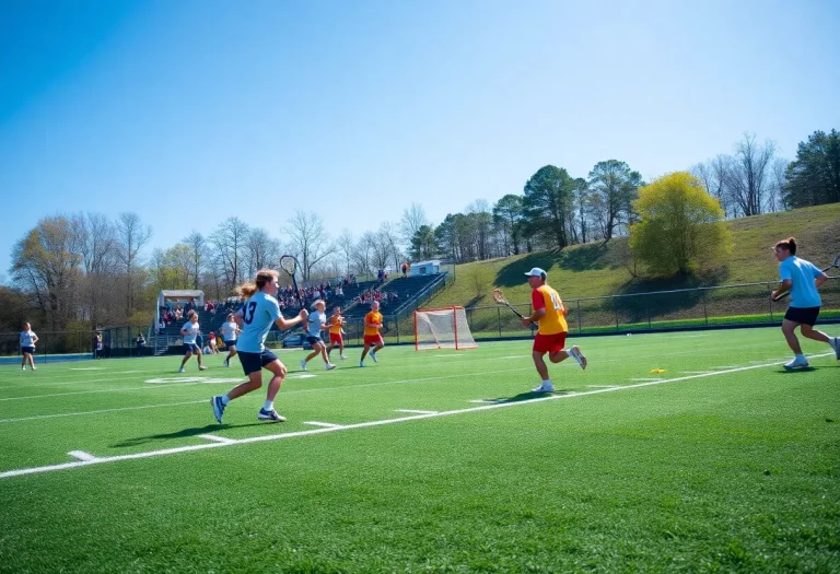 Lacrosse players celebrating on the field