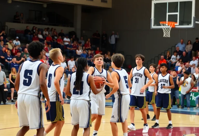 High school basketball tournament at Ladera Ranch with teams competing and fans cheering.