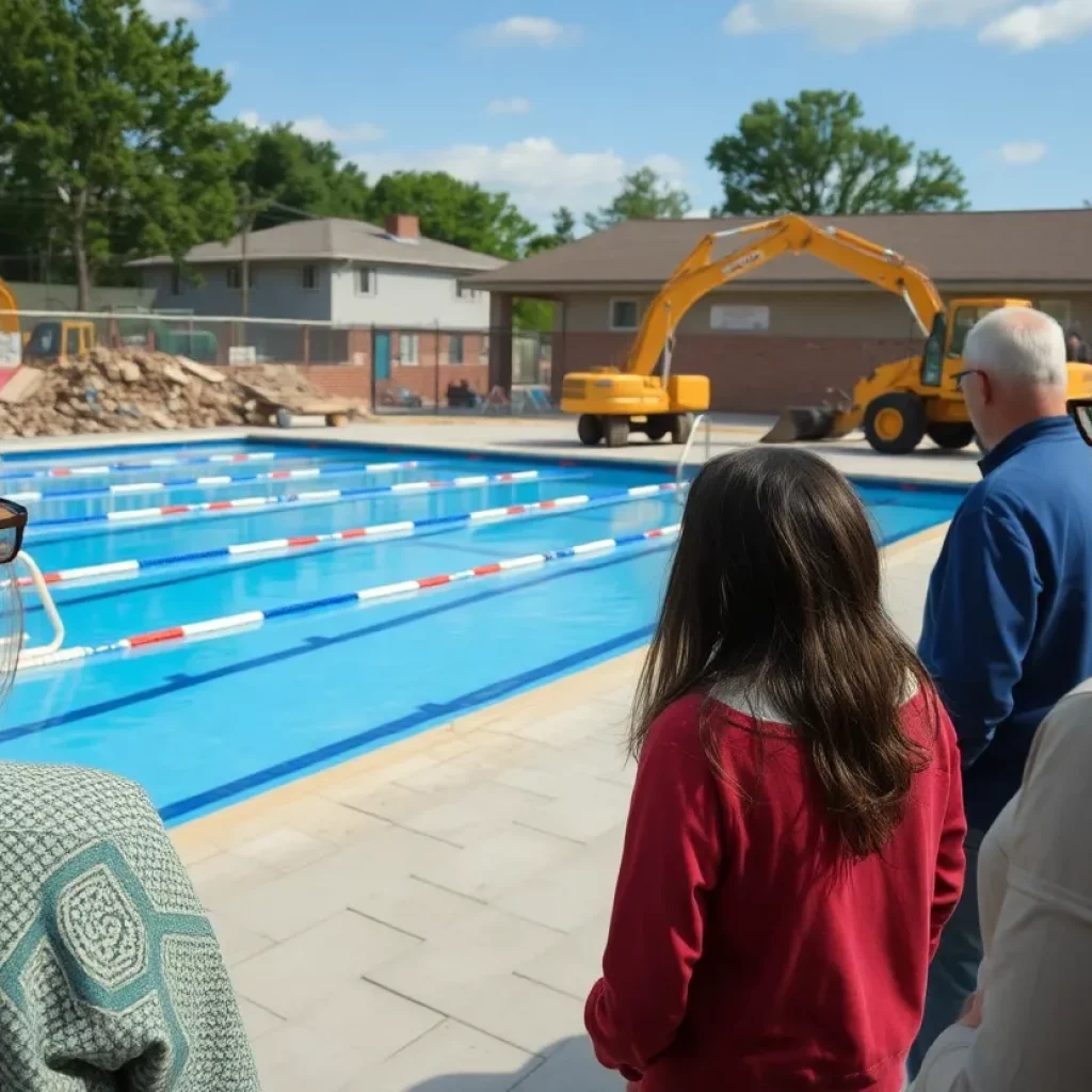 Demolition site of Lake Worth High School pool with community members