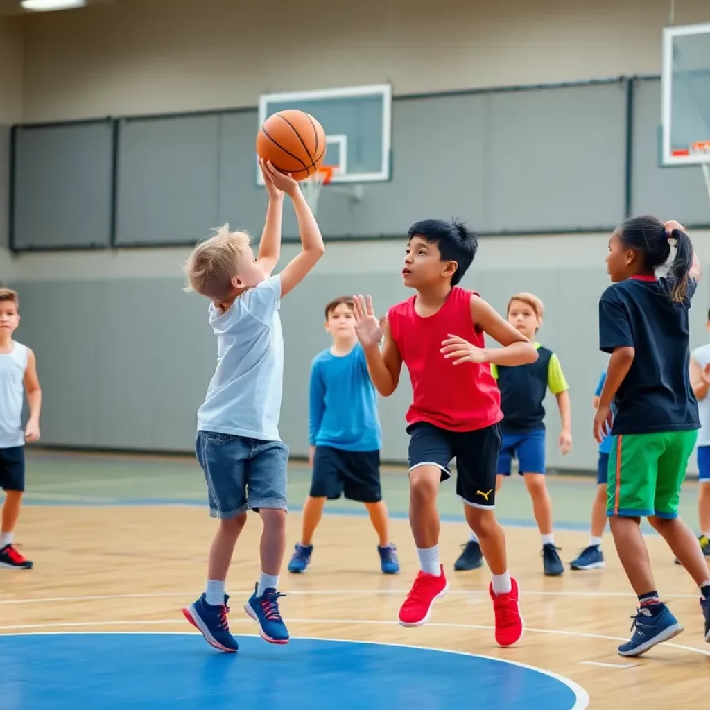 Children participating in a basketball training session