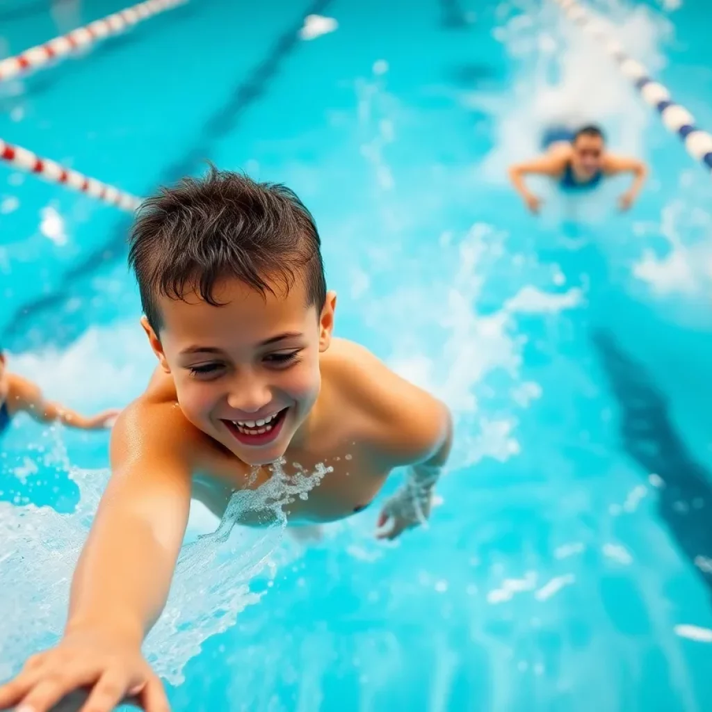 Youth swimmers competing in a swimming championship