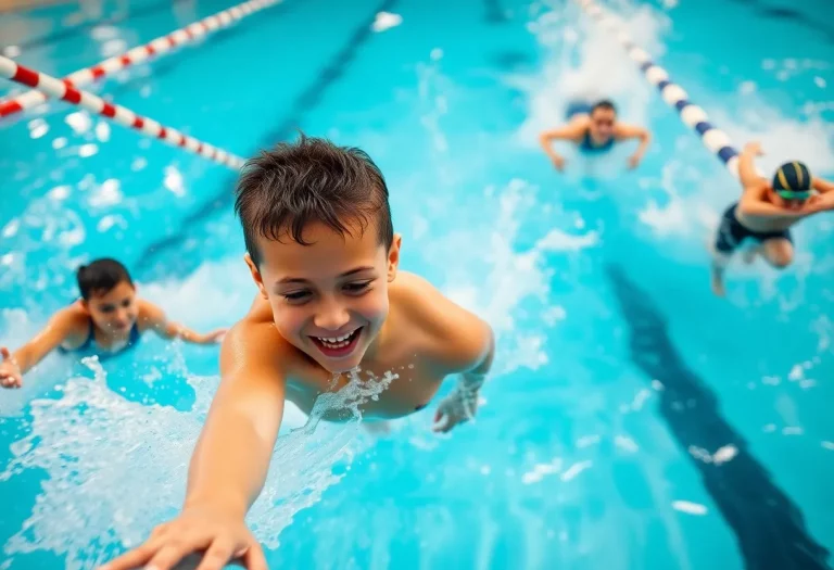 Youth swimmers competing in a swimming championship
