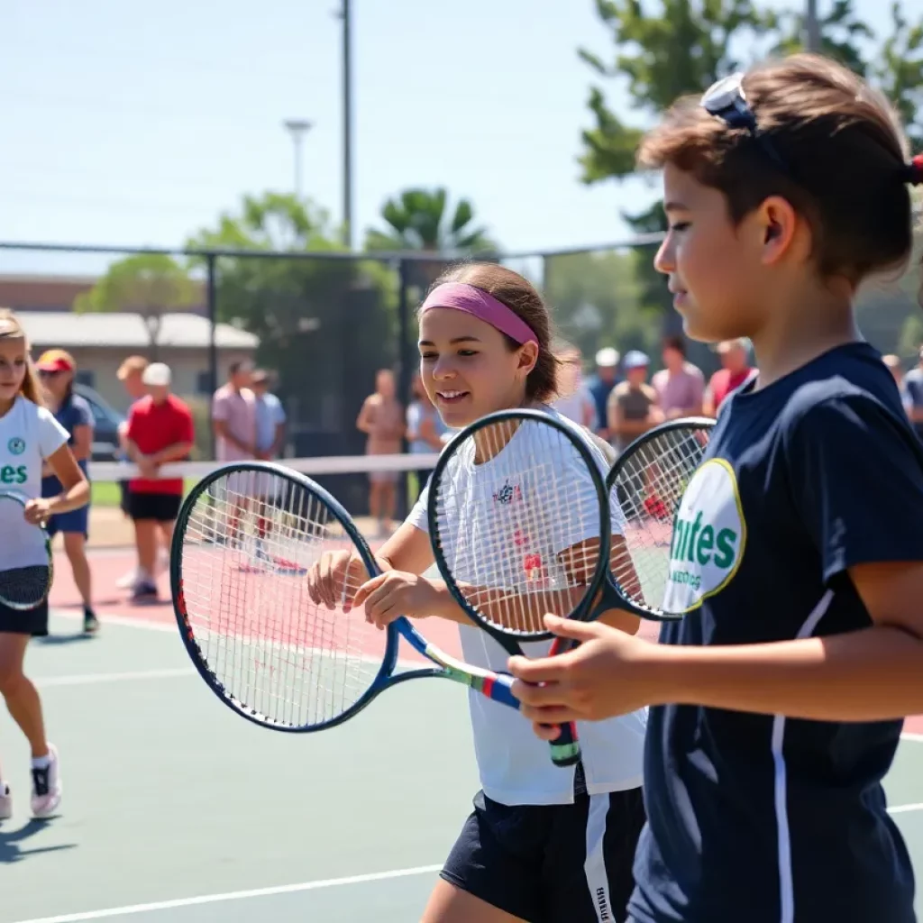 Young athletes competing in a tennis tournament at Lexington High School