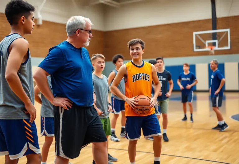 Lindsey Hunter coaching basketball practice with Spartans