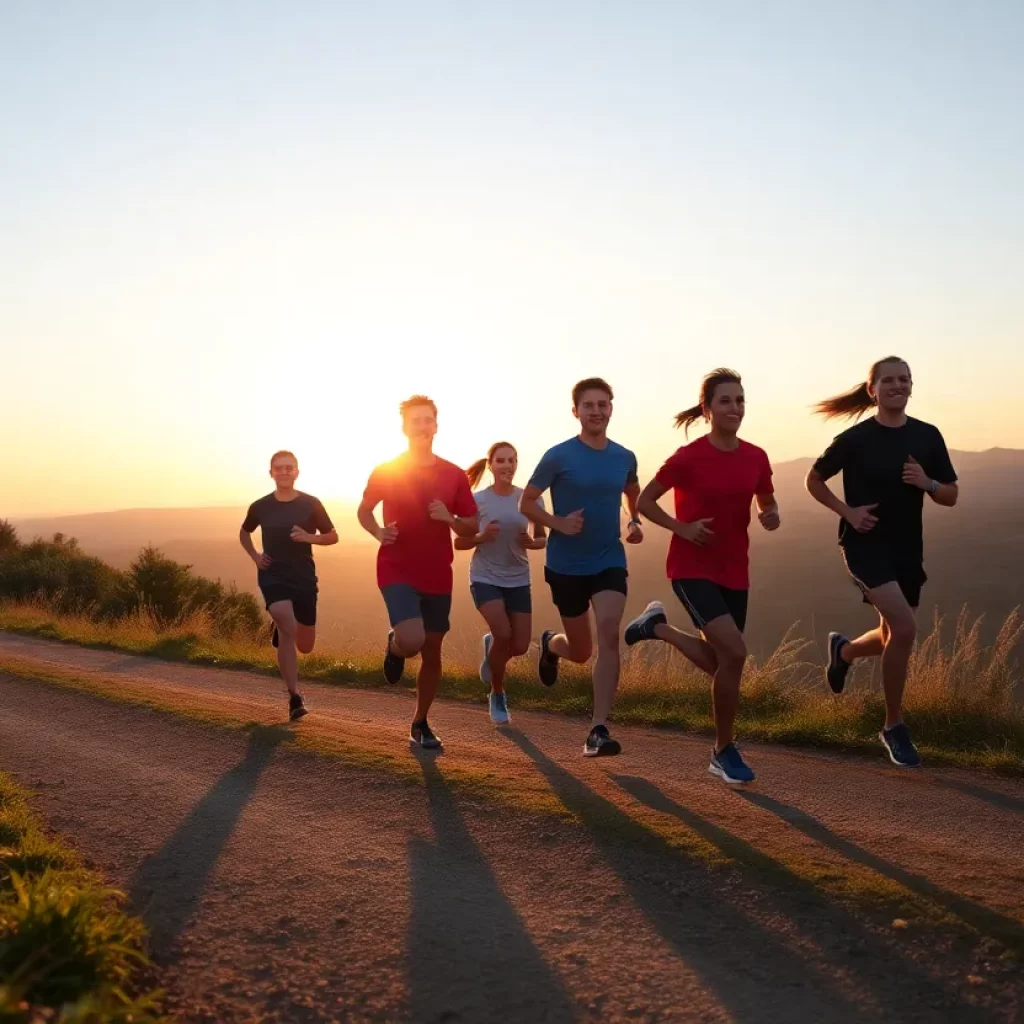 High school cross country runners practicing on a trail