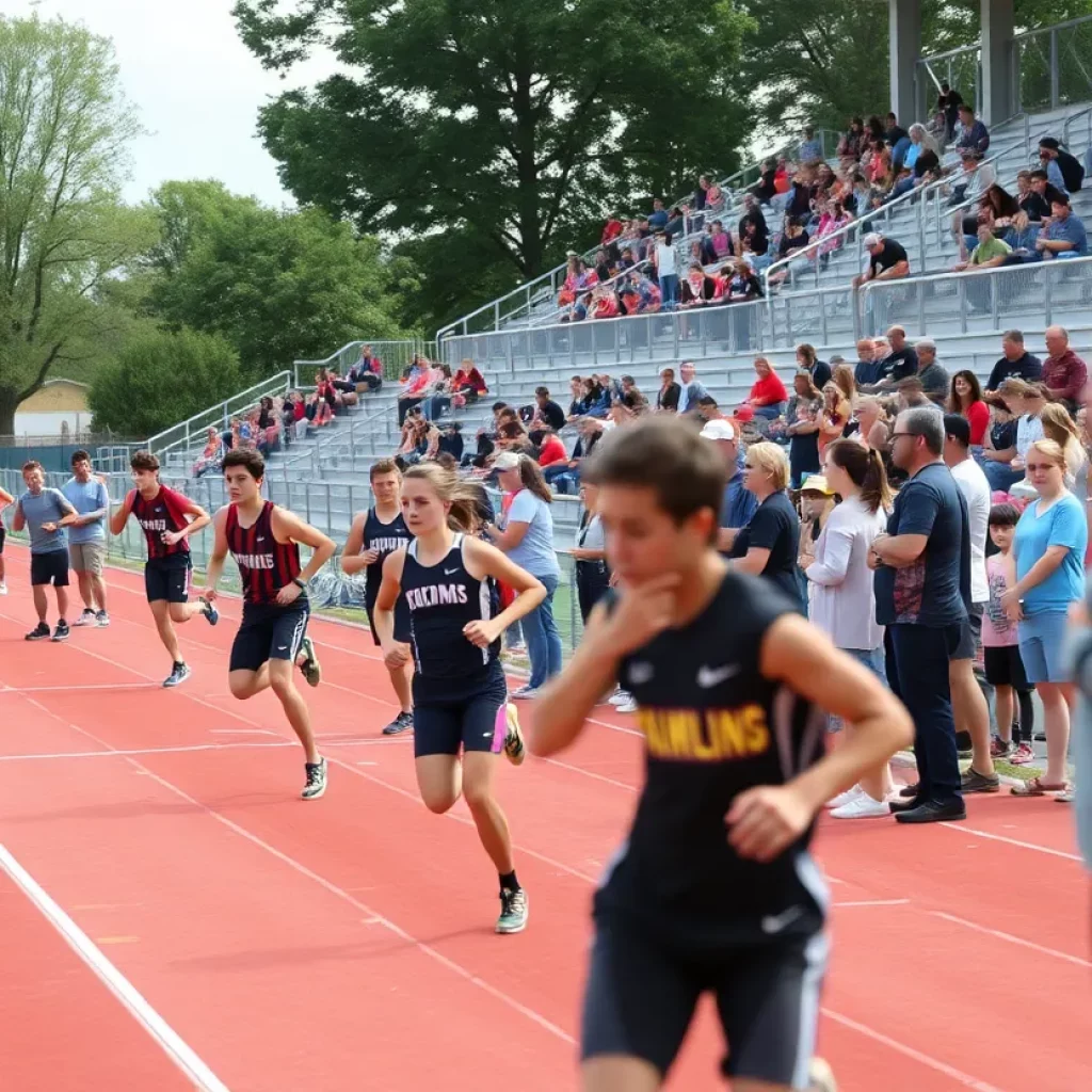 Athletes competing in a high school track and field championship.