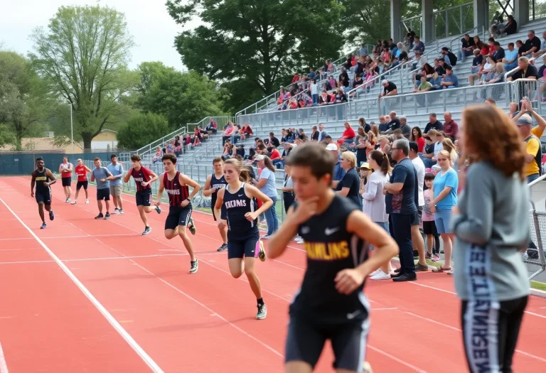 Athletes competing in a high school track and field championship.