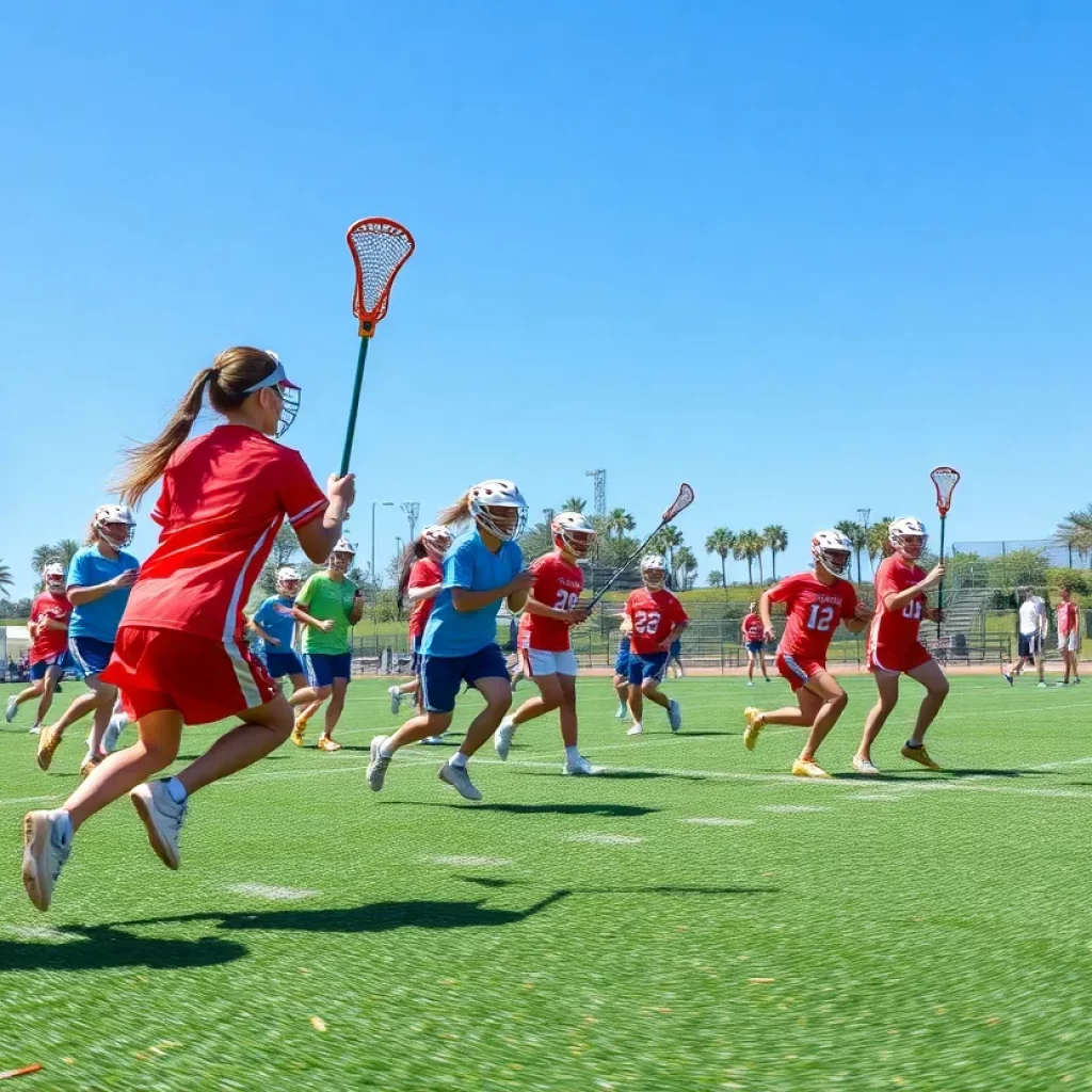 Young lacrosse players displaying teamwork on the field