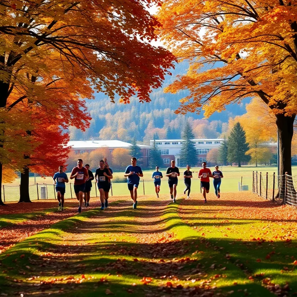 Cross country running course in fall