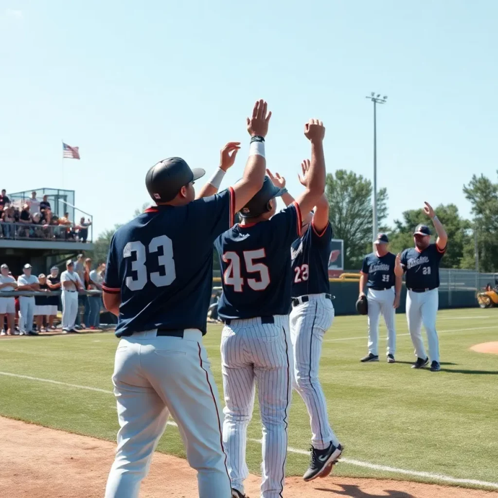 Marjory Stoneman Douglas Eagles baseball team celebrating their championship victory