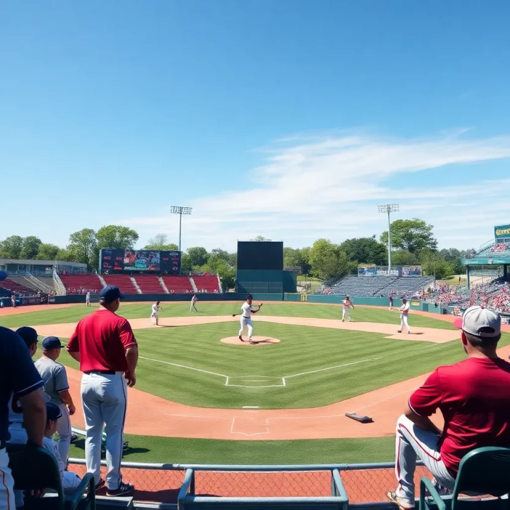 High school baseball players practicing on the field