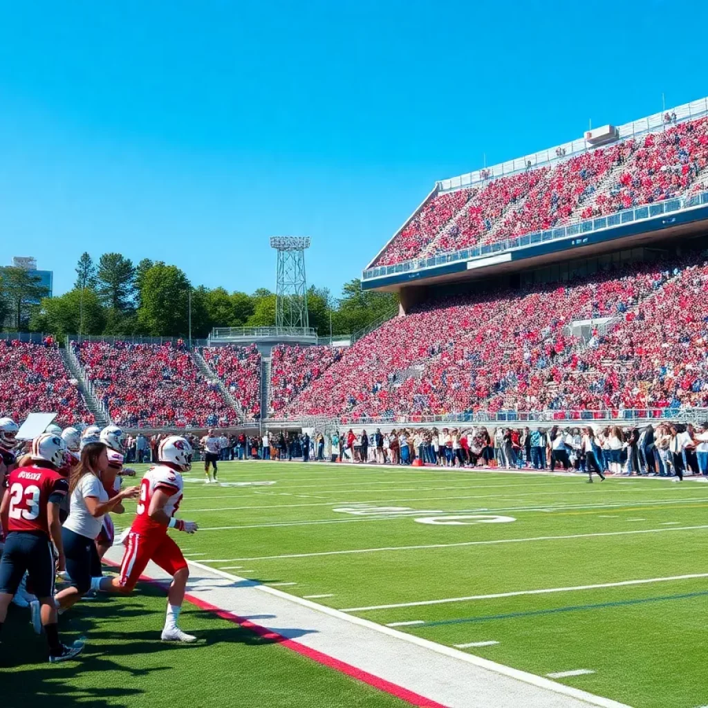 Players in action during a Massachusetts high school football game