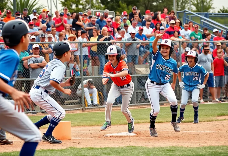 Youth baseball players from Massachusetts in action during a national championship.