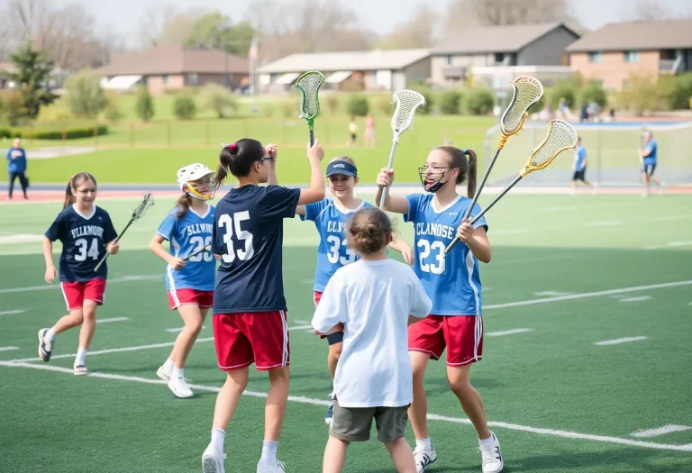 Boys lacrosse team practicing on the field