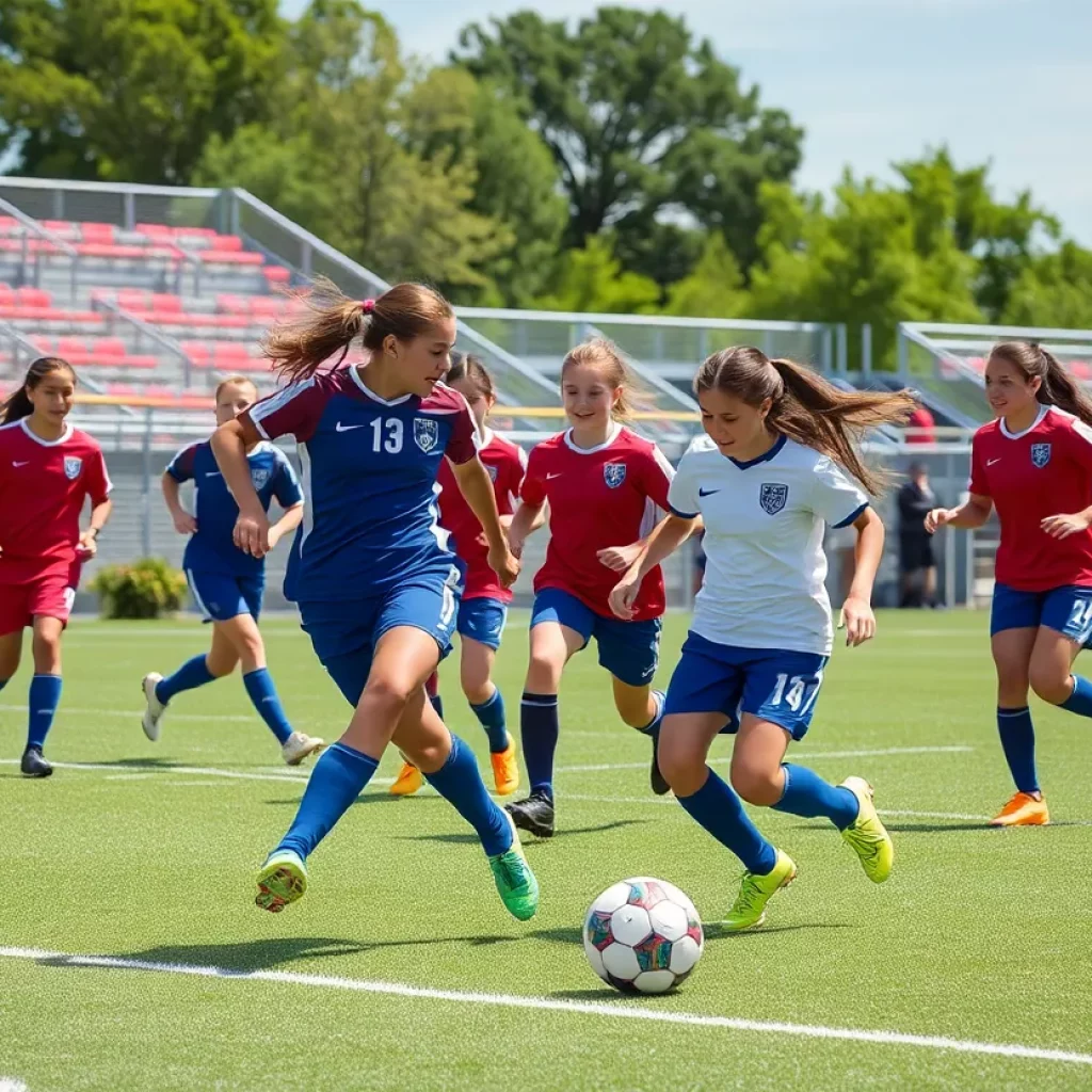 Mattituck high school soccer players competing on the field