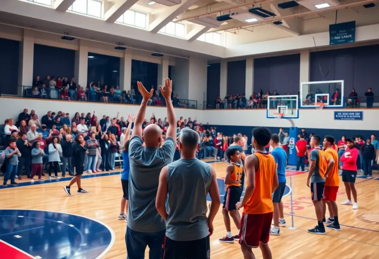 Fans cheering at a Memorial High School basketball game