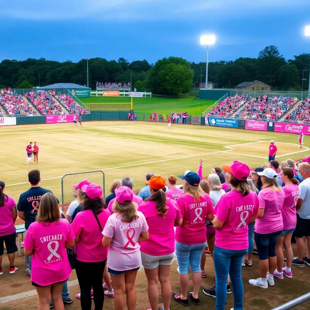 Community members supporting breast cancer awareness at Metter High School.
