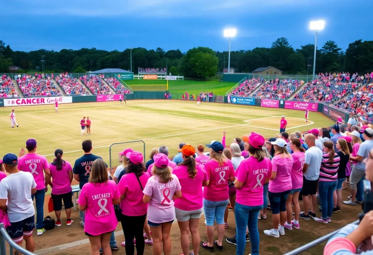 Community members supporting breast cancer awareness at Metter High School.