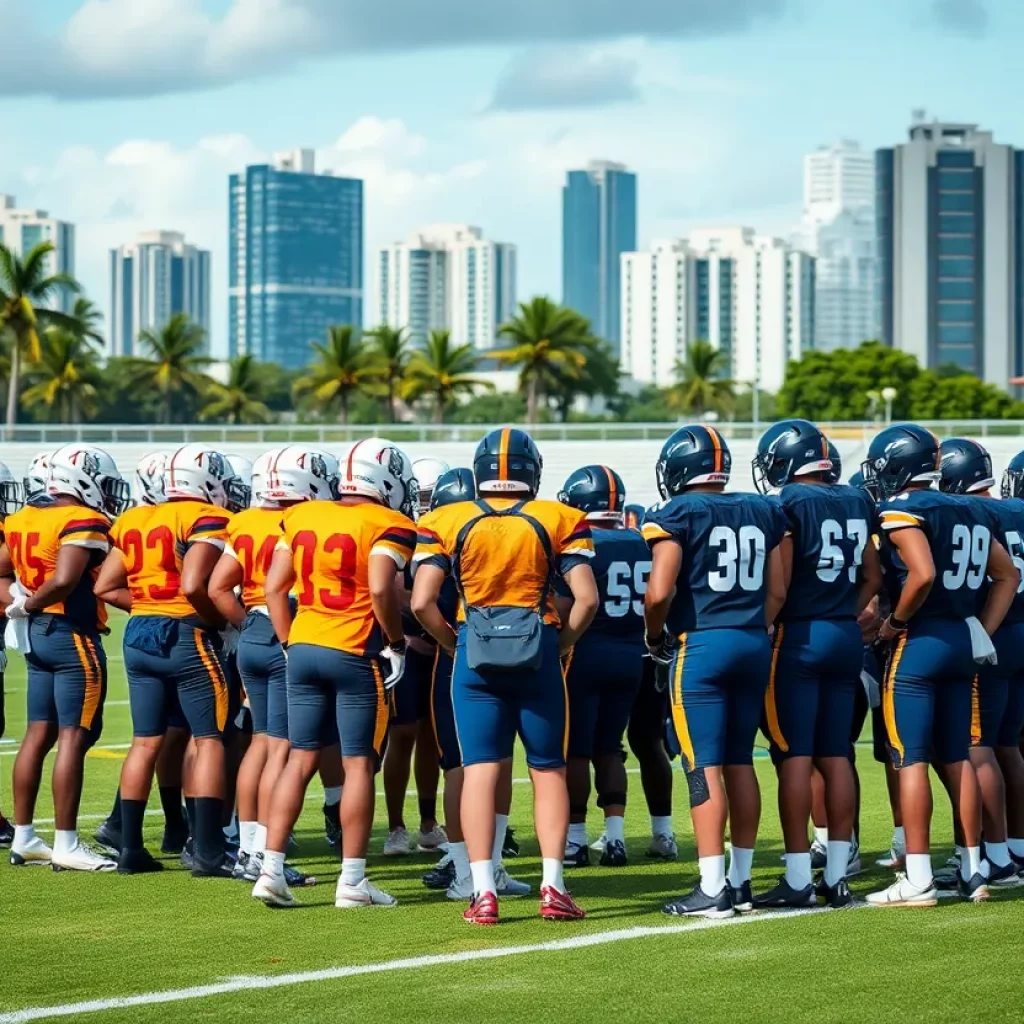 Miami high school football team during practice