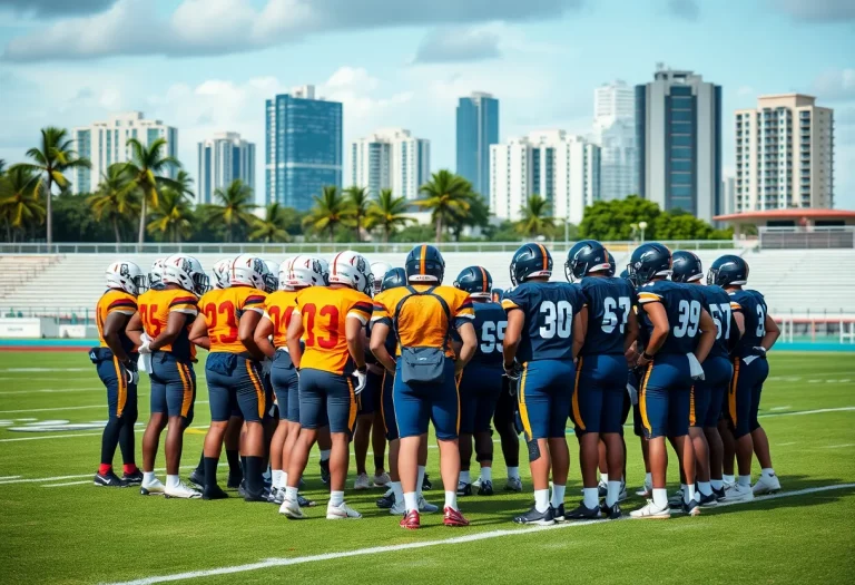 Miami high school football team during practice