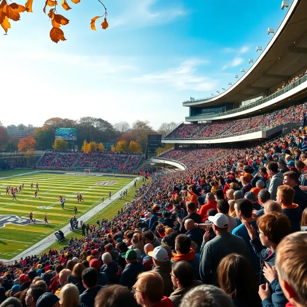 Fans cheering at a high school football game in Miami Valley