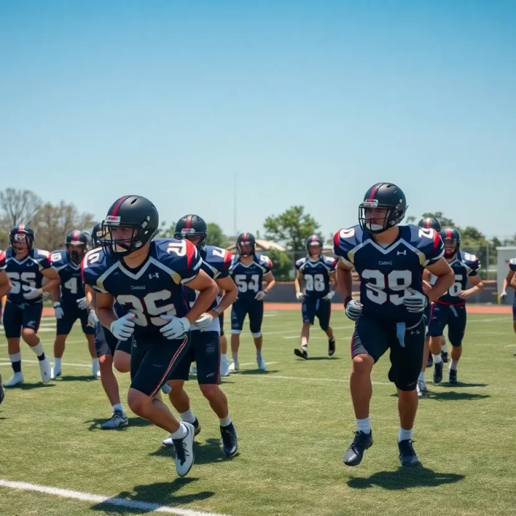 High school football players training in Detroit