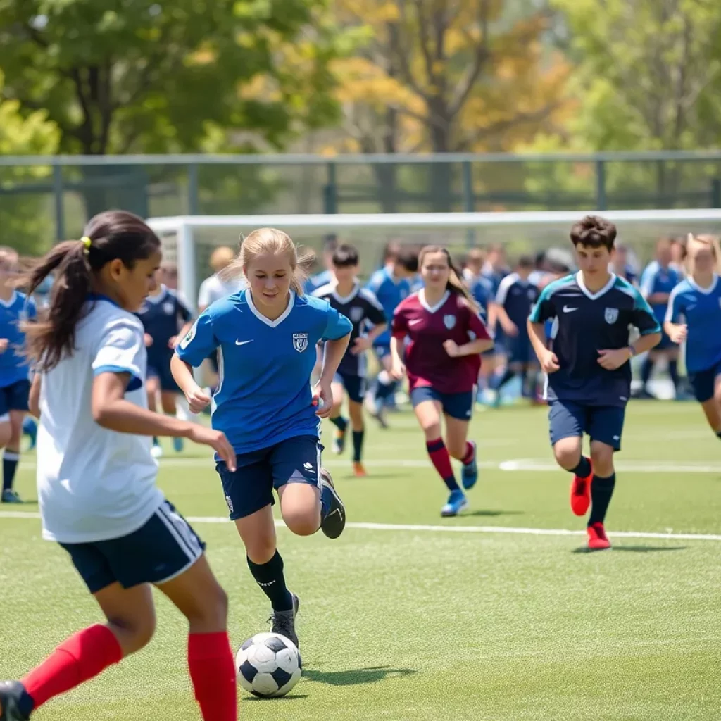 Players competing in the Michigan High School Soccer All-Star Game.