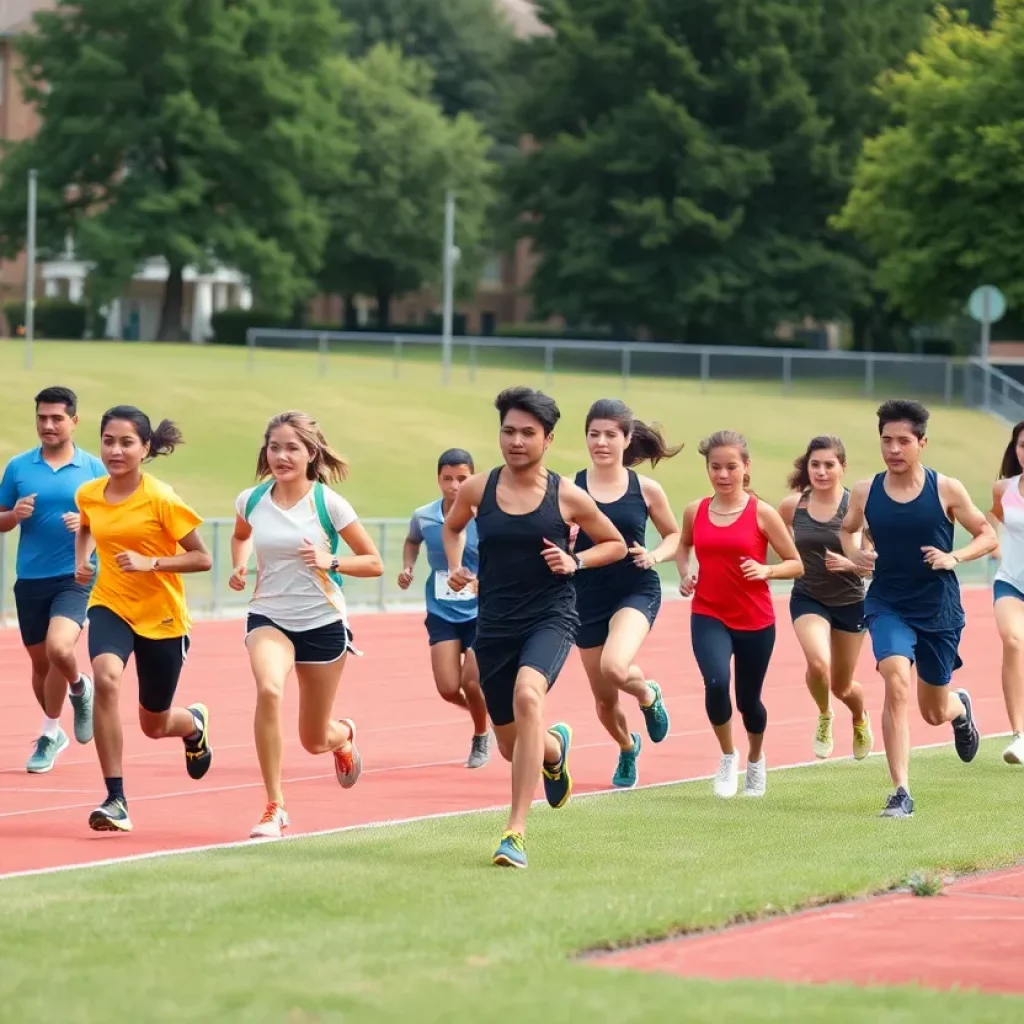 Group of diverse student-athletes training at Michigan Tech.