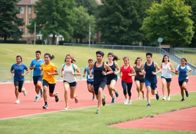 Group of diverse student-athletes training at Michigan Tech.