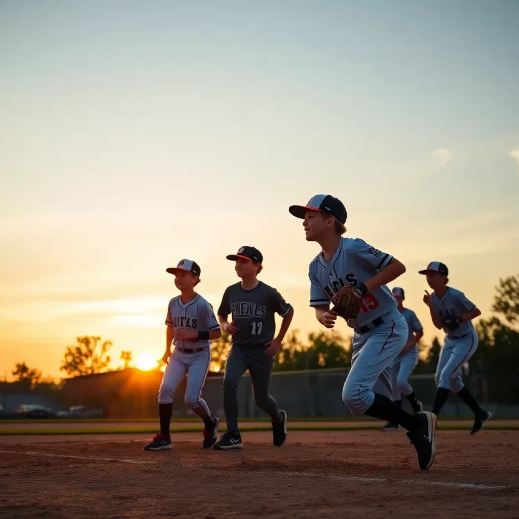 Young baseball players from Midland High School playing in a game.