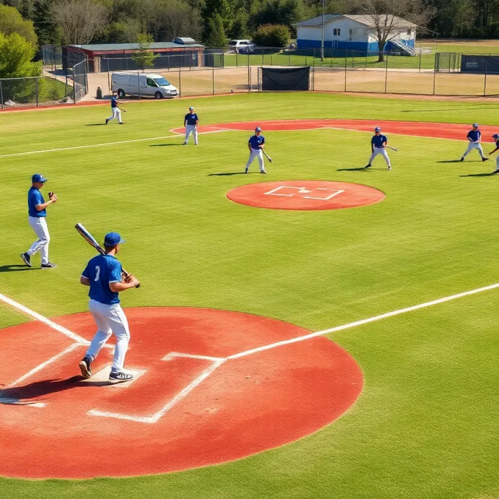 High school baseball players practicing on the field in Midlothian.