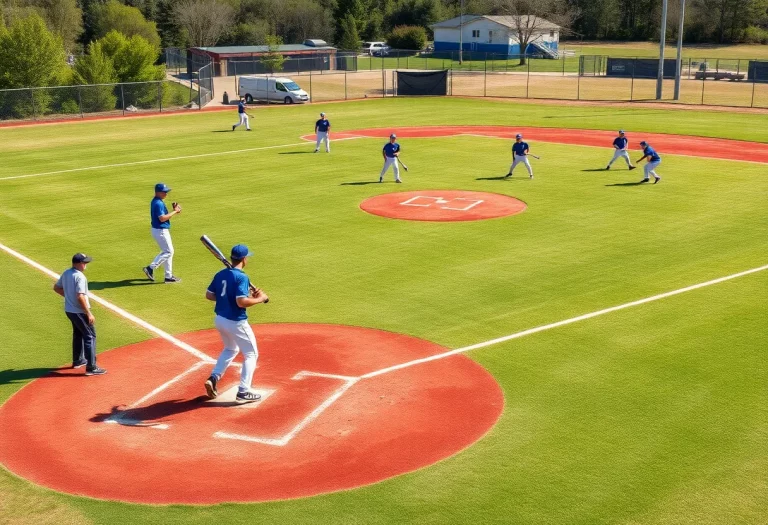 High school baseball players practicing on the field in Midlothian.