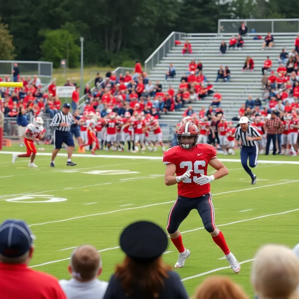 High school football players competing on the field in Minnesota
