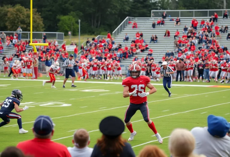 High school football players competing on the field in Minnesota