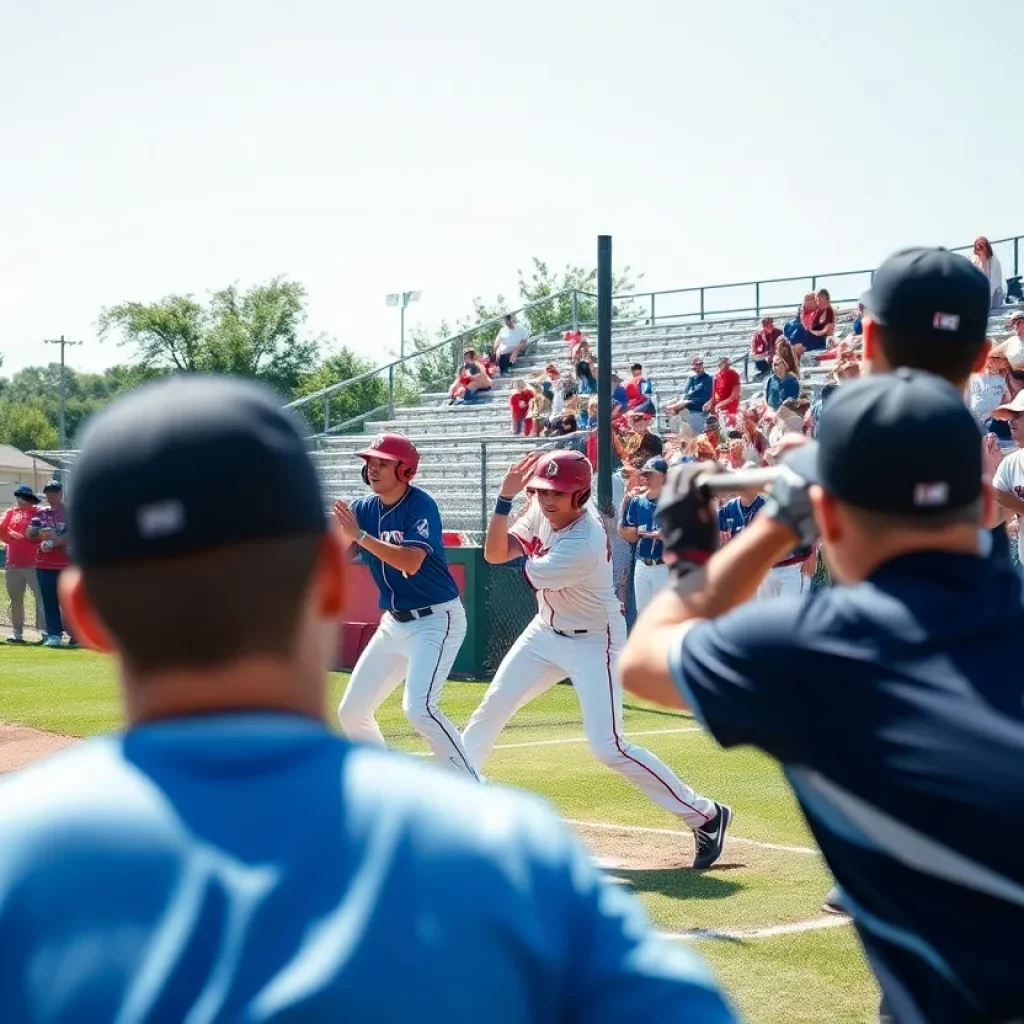 High school baseball players in action during a game