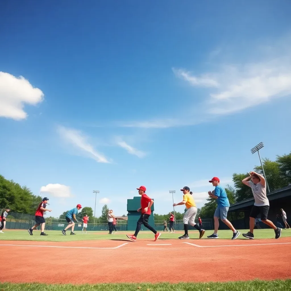 Young baseball players practicing on a field