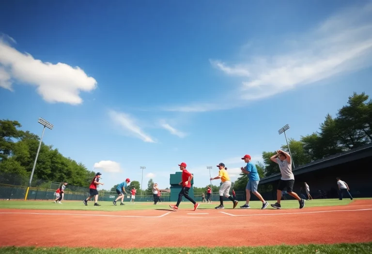 Young baseball players practicing on a field