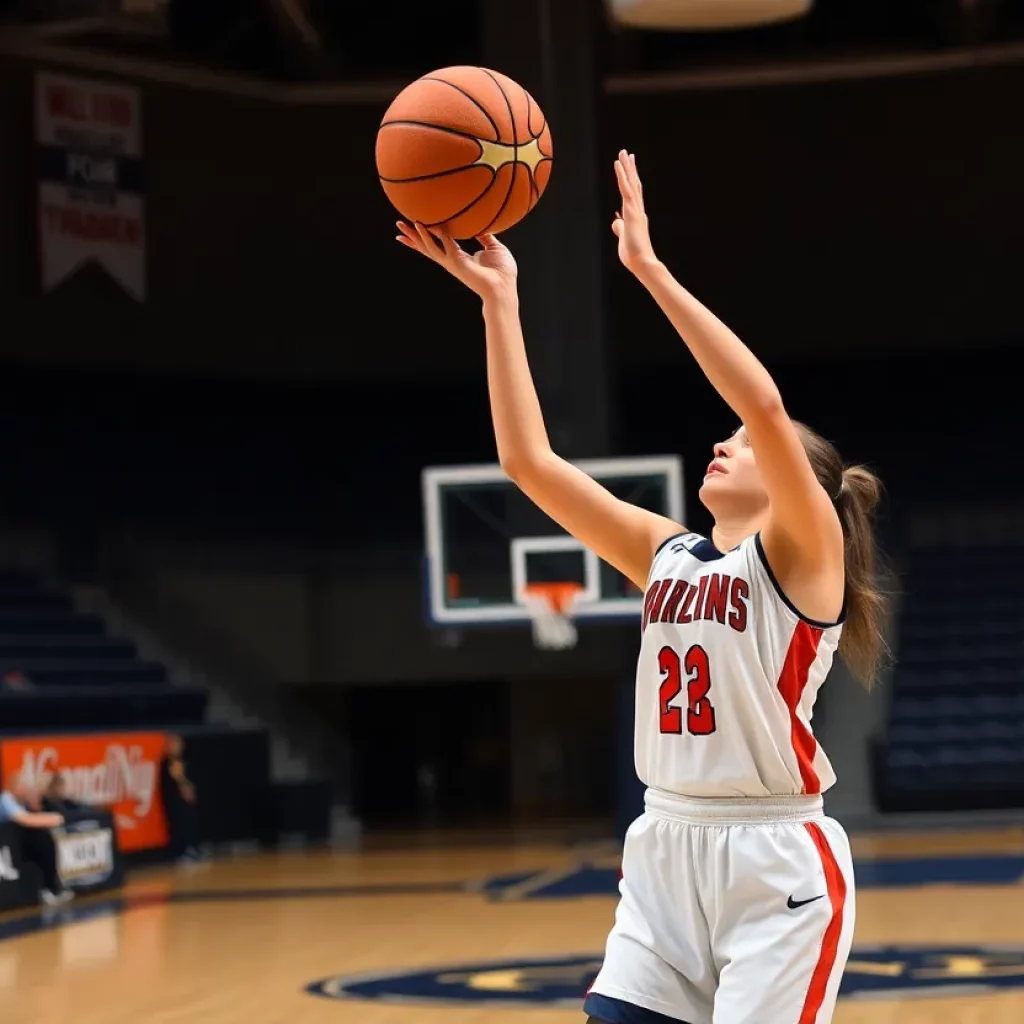 Female basketball player practicing on the court