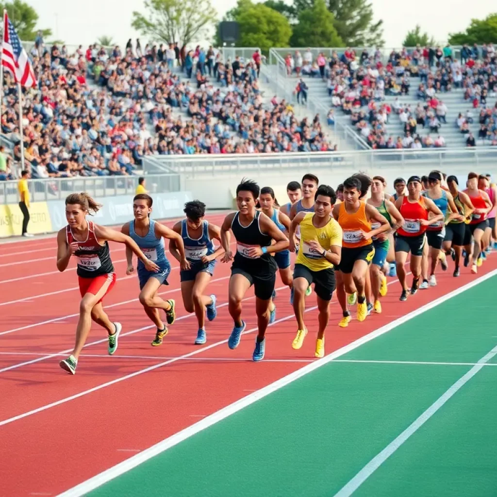 Athletes racing at the Montana 100 Meter event during the Big Sky State Games.