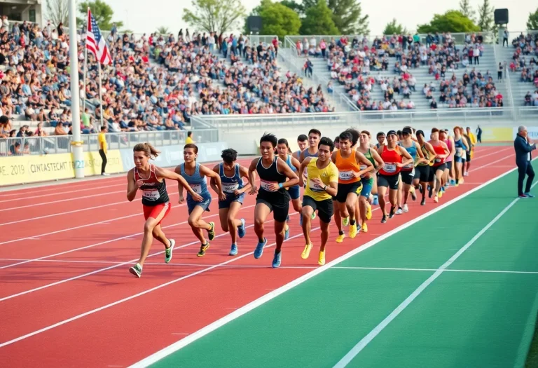 Athletes racing at the Montana 100 Meter event during the Big Sky State Games.