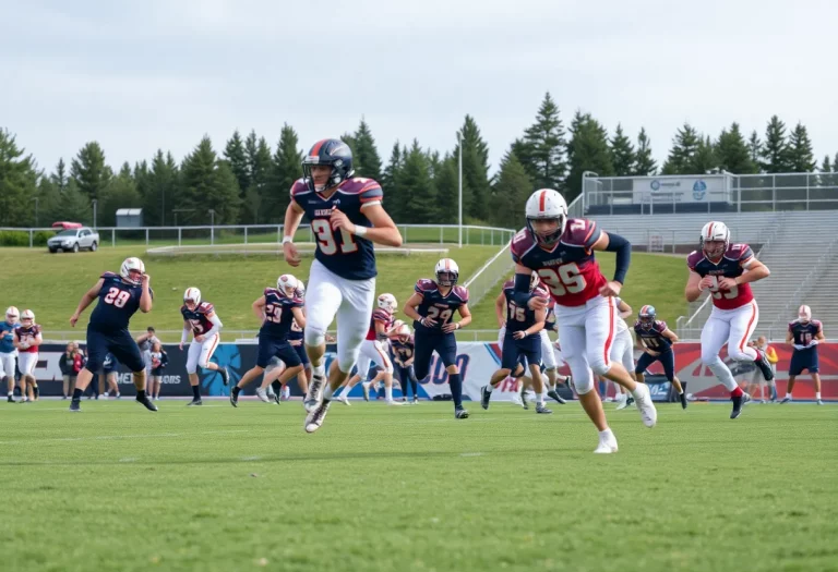High school football players in action during a game in Montana