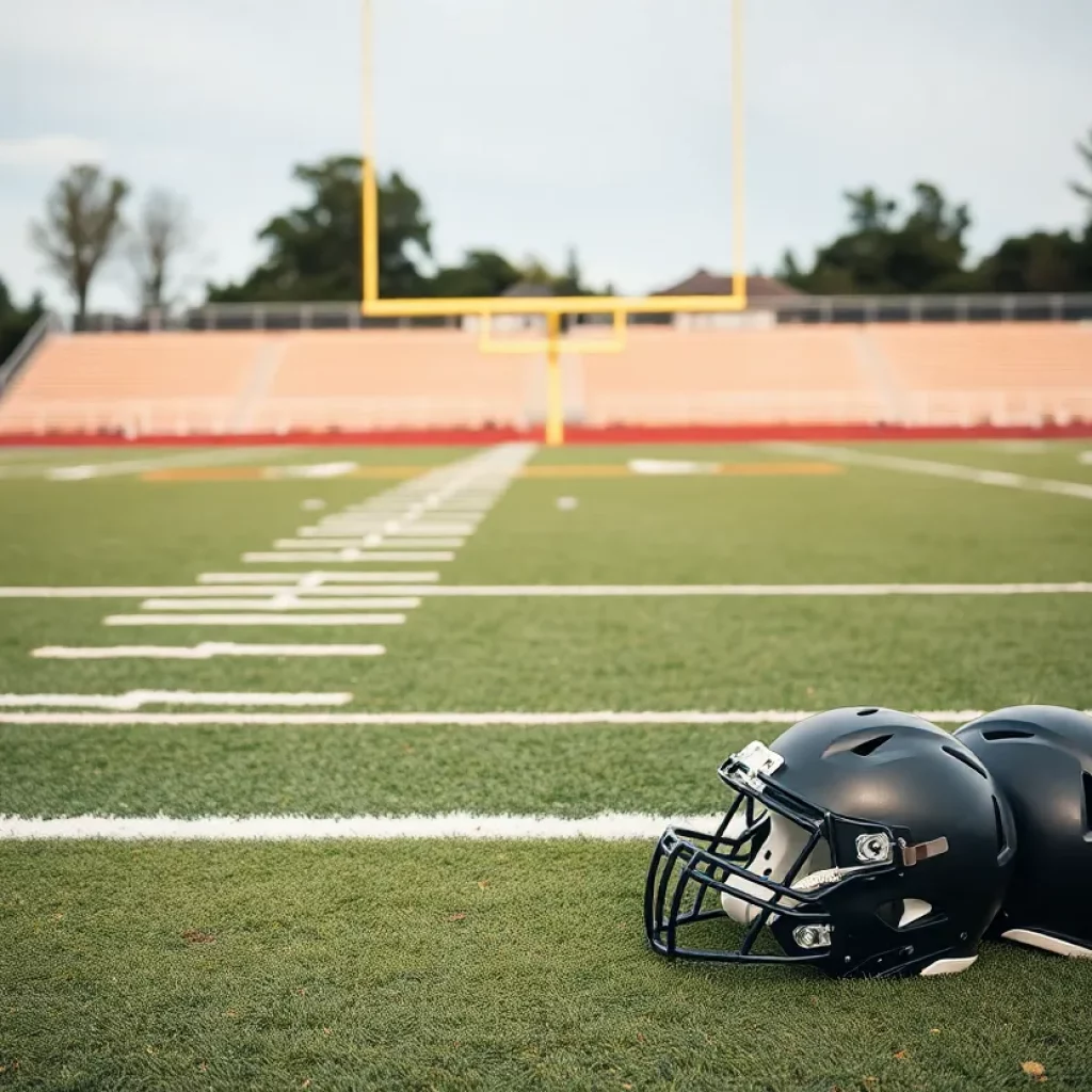 Empty football field at Moore Catholic High School
