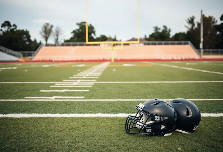 Empty football field at Moore Catholic High School