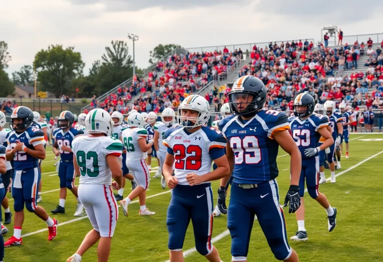 High school football teams in North Carolina displaying new uniforms during a game
