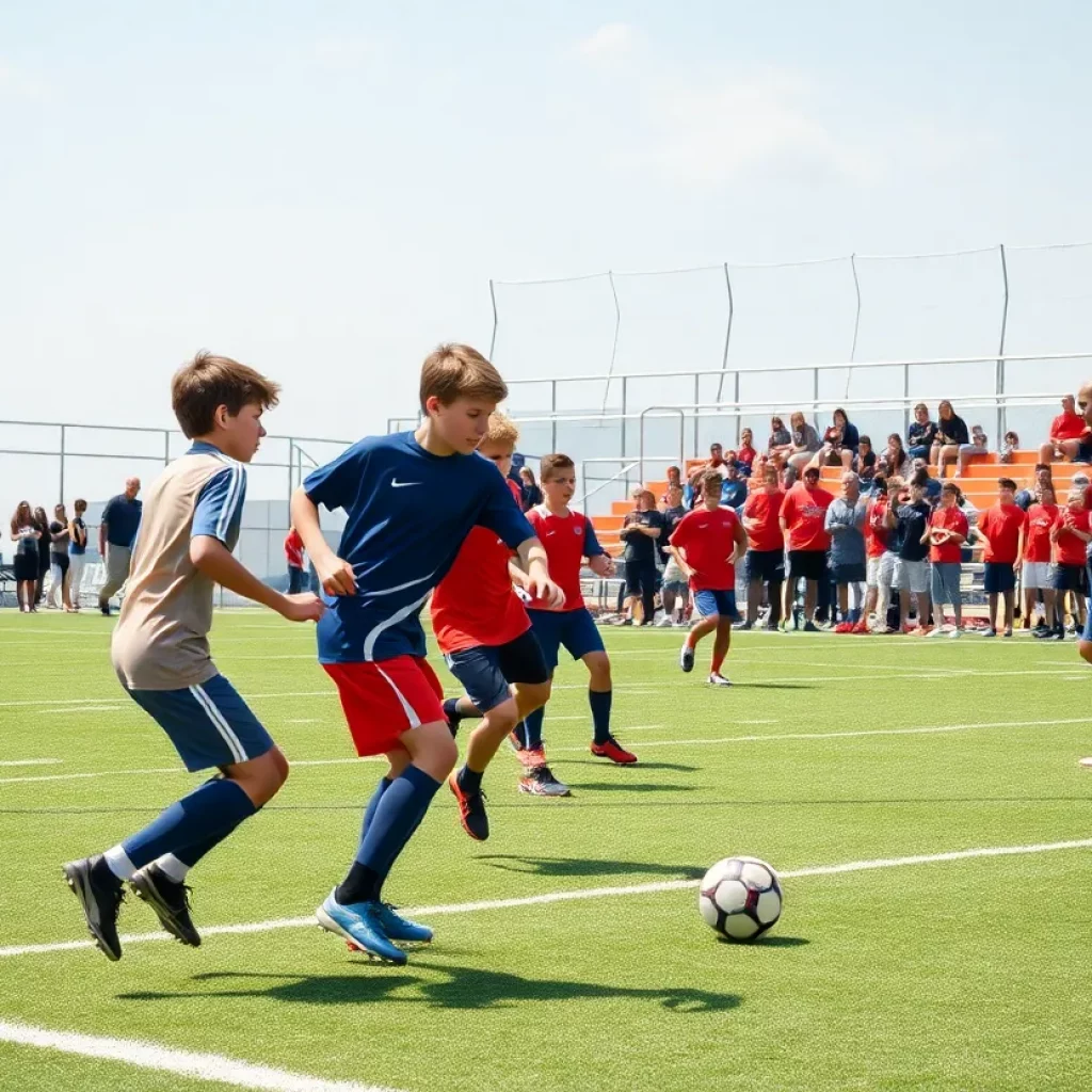 High school boys soccer practice with players and coaches