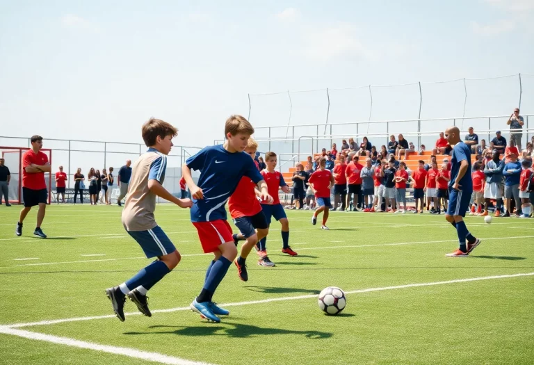 High school boys soccer practice with players and coaches