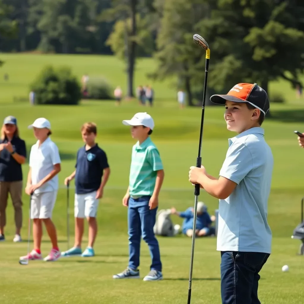 Young golfers playing during the Nebraska Lions High School Senior All-Star Golf Tournament