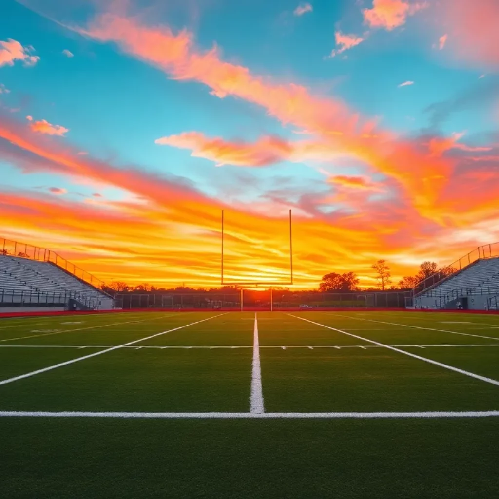 Football field at sunset representing coaching changes