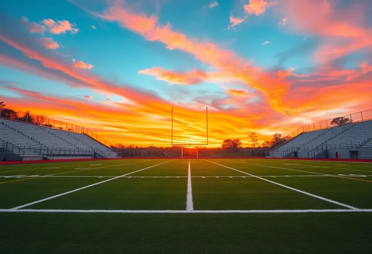 Football field at sunset representing coaching changes