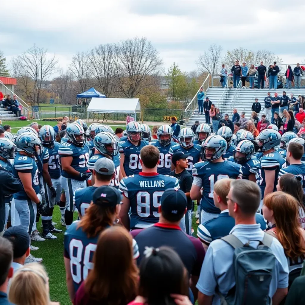 High school football media day with coaches and players